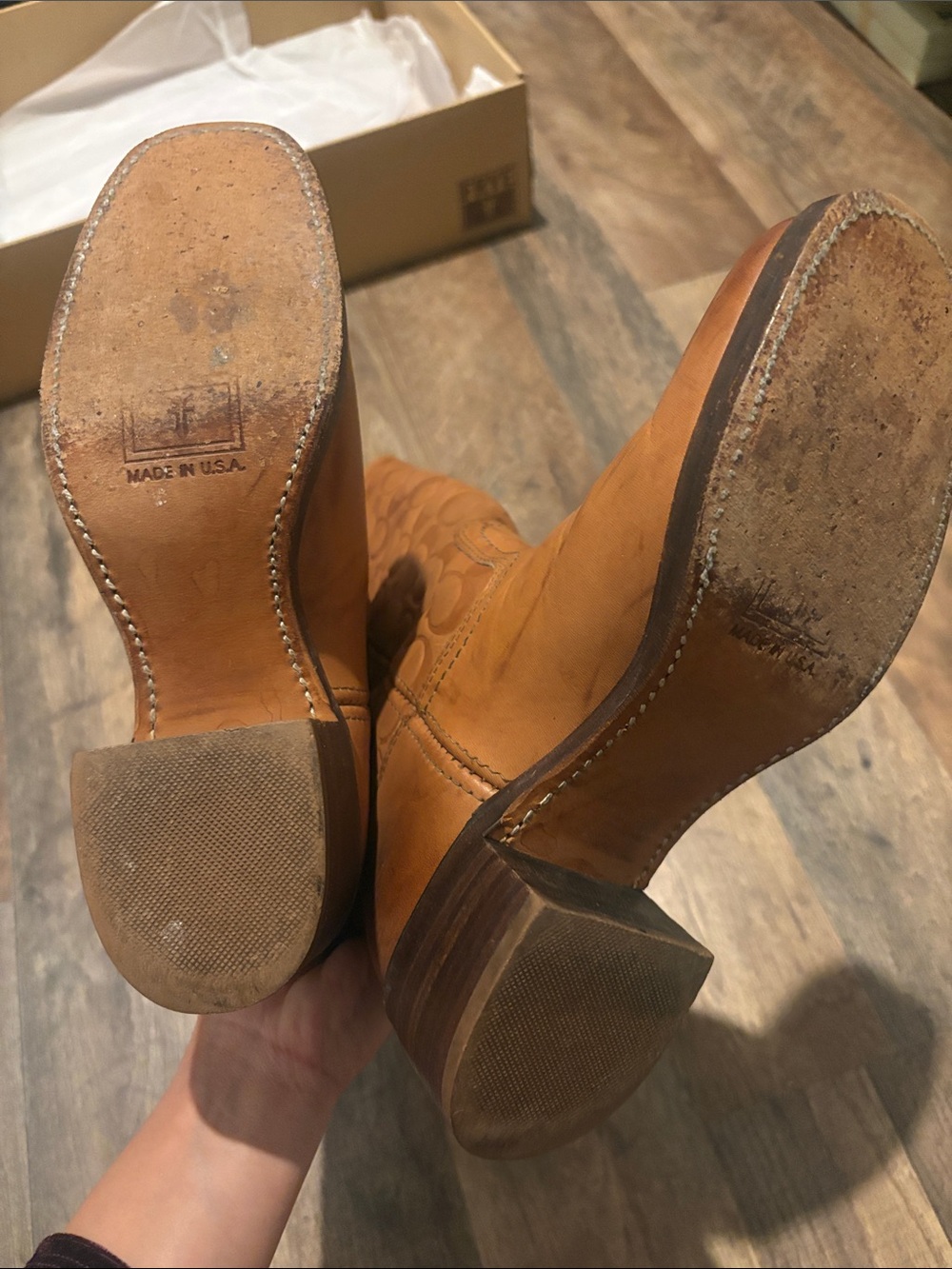 Frye Campus Boots Frye/Coach Cognac Leather Embossed Logo Boots - Picture 9 of 15